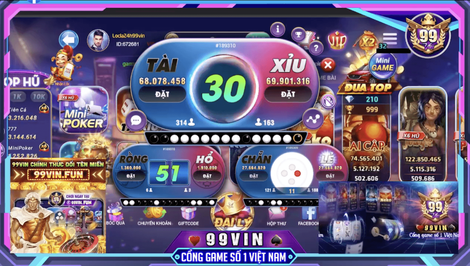 99vin – Tải game hôm nay nhận ngay code vip